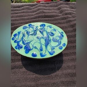 Vintage Wooden Oval Trinket Box with Copper Top